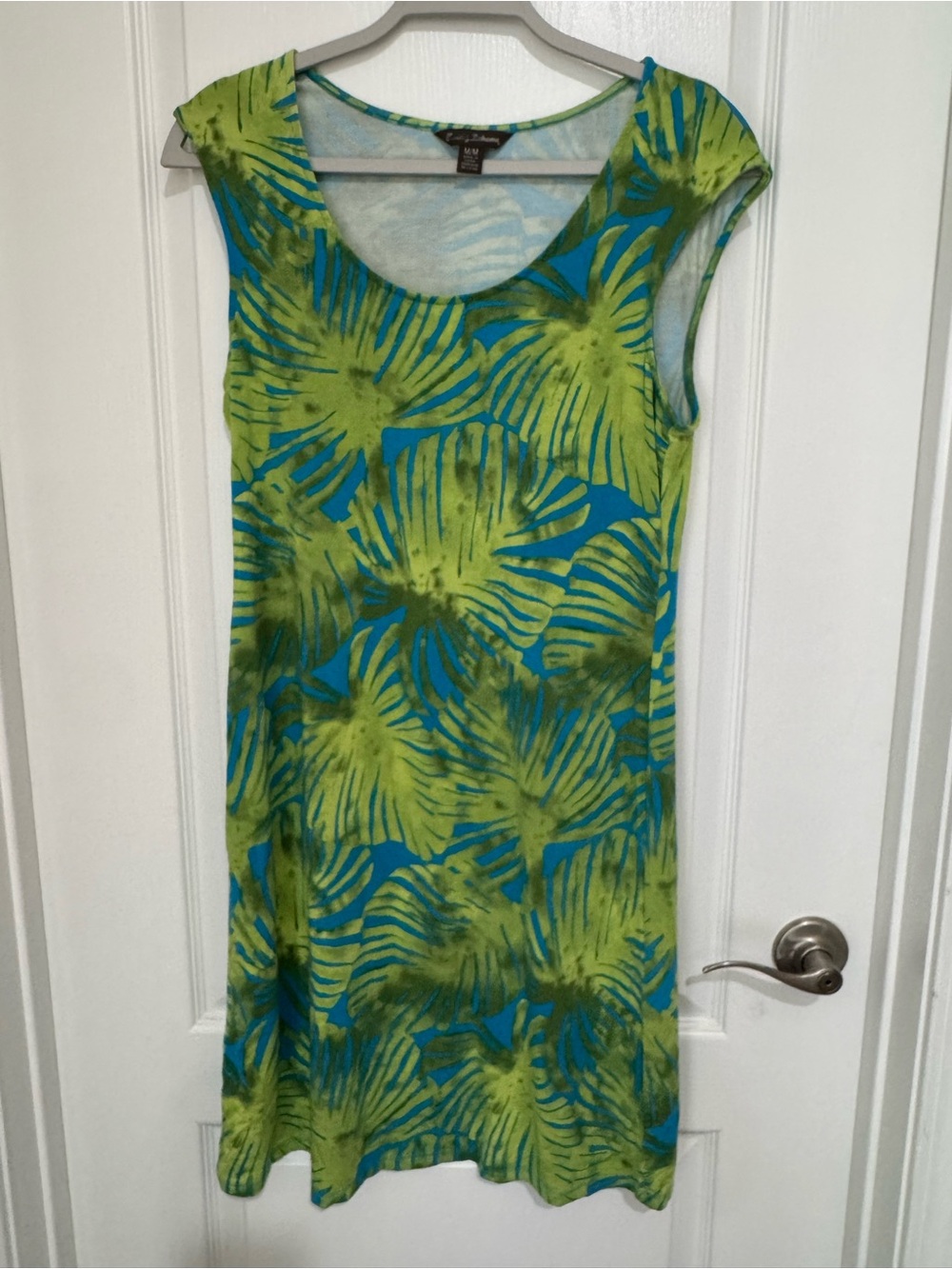 Tommy Bahama Lime Green and Teal Tropical Cap-Sleeve Mini Dress